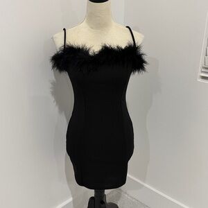 Black Mini Dress with Feather Detail